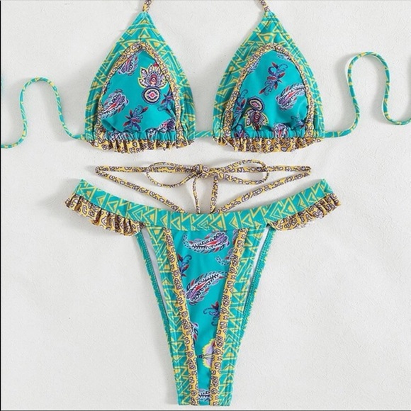 Dubai Triangle Turquoise Swim Suit Bikini - Picture 6 of 13